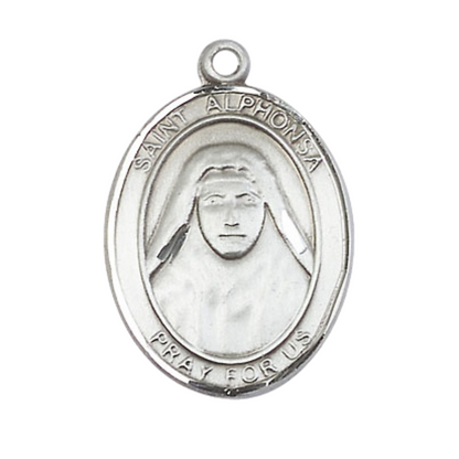 Saint St. Alphonsa Medal Necklace – Men's .925 Sterling Silver Pendant with 24- Inch Light Rhodium Plated Heavy Curb Chain – Patron Saint St. Against Illness, Catholic Medal – Velvet Gift Box Included