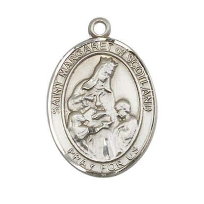Women's .925 Sterling Silver Saint St. Margaret of Scotland Medal Pendant on 18 Inch Rhodium Plated Lite Curb Brass Chain with Lobster Claw Clasp, Catholic Religious Necklace - Made in USA- Velvet Gift Box