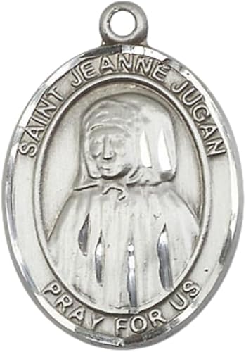 Women's Pewter Saint St. Jeanne Jugan Medal Pendant on 18 Inch Rhodium Plated Lite Curb Brass Chain with Lobster Claw Clasp, Catholic Religious Necklace - Made in USA- Velvet Gift Box