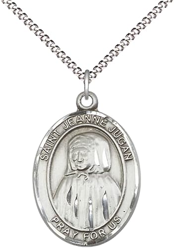 Women's Pewter Saint St. Jeanne Jugan Medal Pendant on 18 Inch Rhodium Plated Lite Curb Brass Chain with Lobster Claw Clasp, Catholic Religious Necklace - Made in USA- Velvet Gift Box