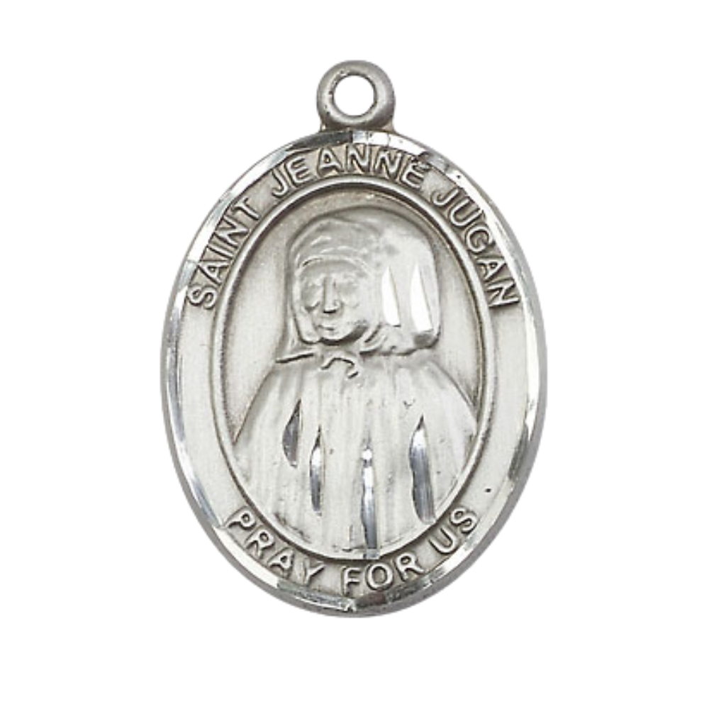 .925 Sterling Silver Saint St. Jeanne Jugan Medal Pendant on 24 Inch Rhodium Plated Heavy Curb Brass Chain with Lobster Claw clasp, Catholic Religious Necklace - Made in USA- Deluxe Velvet Gift Box