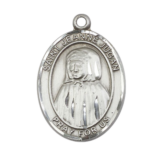 .925 Sterling Silver Saint St. Jeanne Jugan Medal Pendant on 24 Inch Rhodium Plated Heavy Curb Brass Chain with Lobster Claw clasp, Catholic Religious Necklace - Made in USA- Deluxe Velvet Gift Box