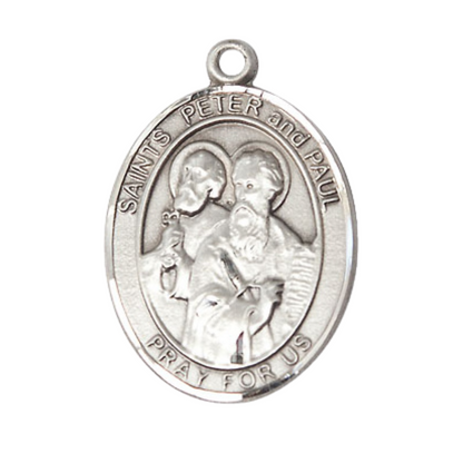 Saint St. Peter and Saint St. Paul Medal Necklace – Men's .925 Sterling Silver Pendant with 24- Inch Light Rhodium Plated Heavy Curb Chain – Patron Saint St. of Publishers & Reporters, Catholic Medal – Velvet Gift Box Included