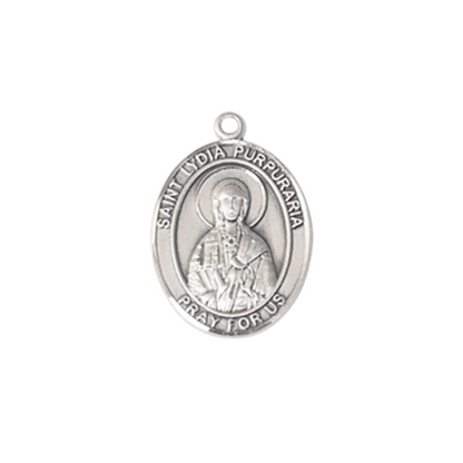 Women's .925 Sterling Silver Saint St. Lydia Purpuraria Medal Pendant on 18 Inch Rhodium Plated Lite Curb Brass Chain with Lobster Claw Clasp, Catholic Religious Necklace - Made in USA- Velvet Gift Box