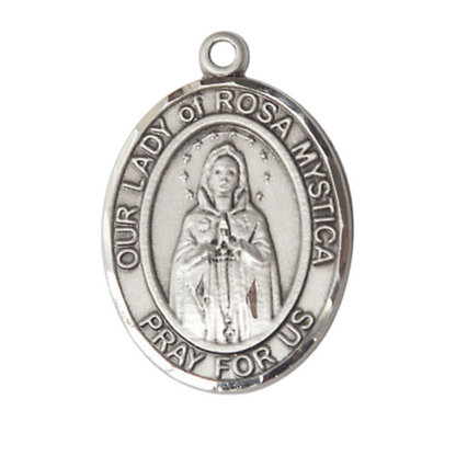 Our Lady of Rosa Mystica Medal Necklace – Men's .925 Sterling Silver Pendant with 24- Inch Light Rhodium Plated Heavy Curb Chain, Catholic Medal – Velvet Gift Box Included