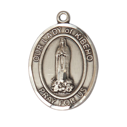 .925 Sterling Silver Our Lady of Kibeho Medal Pendant on 24 Inch Rhodium Plated Heavy Curb Brass Chain with Lobster Claw clasp, Catholic Religious Necklace - Made in USA- Deluxe Velvet Gift Box