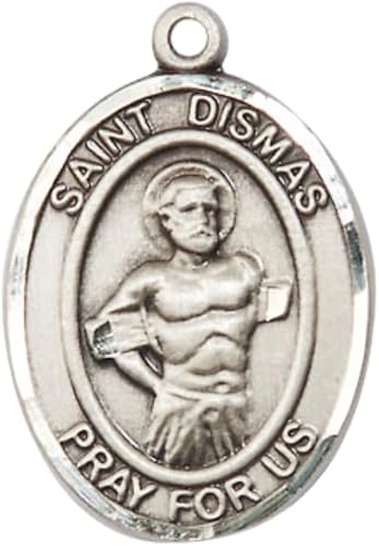 Women's .925 Sterling Silver Saint St. Dismas Medal Pendant on 18 Inch Rhodium Plated Lite Curb Brass Chain with Lobster Claw Clasp, Catholic Religious Necklace - Made in USA- Velvet Gift Box