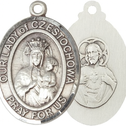 Women's Pewter Our Lady of Czestochowa Medal Pendant on 18 Inch Rhodium Plated Lite Curb Brass Chain with Lobster Claw Clasp, Catholic Religious Necklace - Made in USA- Deluxe Velvet Gift Box