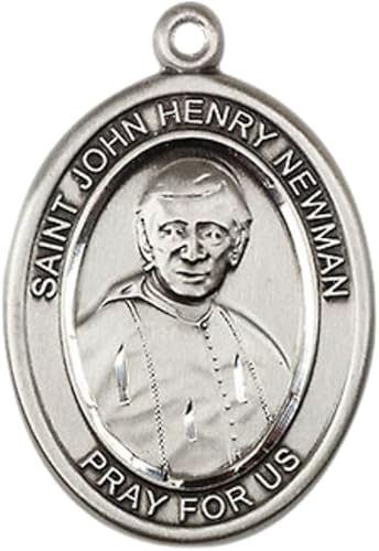 Women's .925 Sterling Silver Blessed John Henry Newman Medal Pendant on 18 Inch Rhodium Plated Lite Curb Brass Chain with Lobster Claw Clasp, Catholic Religious Necklace - Made in USA- Velvet Gift Box