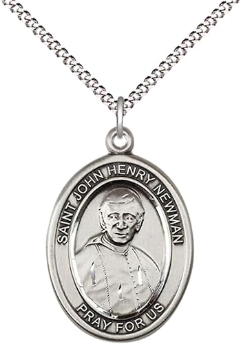 Women's .925 Sterling Silver Blessed John Henry Newman Medal Pendant on 18 Inch Rhodium Plated Lite Curb Brass Chain with Lobster Claw Clasp, Catholic Religious Necklace - Made in USA- Velvet Gift Box