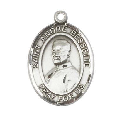 Women's Pewter Saint St. Andre Bessette Medal Pendant on 18 Inch Rhodium Plated Lite Curb Brass Chain with Lobster Claw Clasp, Catholic Religious Necklace - Made in USA- Velvet Gift Box