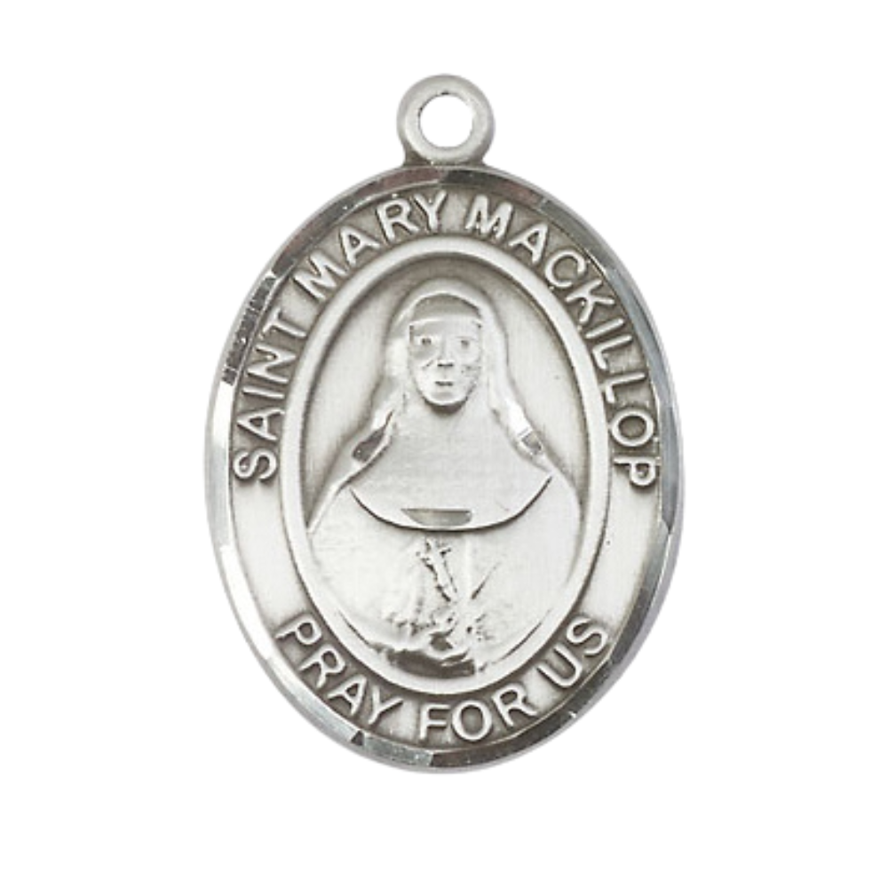 Women's .925 Sterling Silver Saint St. Mary Mackillop Medal Pendant on 18 Inch Rhodium Plated Lite Curb Brass Chain with Lobster Claw Clasp, Catholic Religious Necklace - Made in USA- Velvet Gift Box