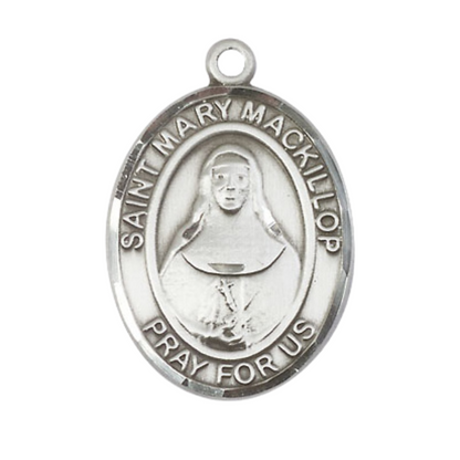 Women's Pewter Saint St. Mary Mackillop Medal Pendant on 18 Inch Rhodium Plated Lite Curb Brass Chain with Lobster Claw Clasp, Catholic Religious Necklace - Made in USA- Velvet Gift Box
