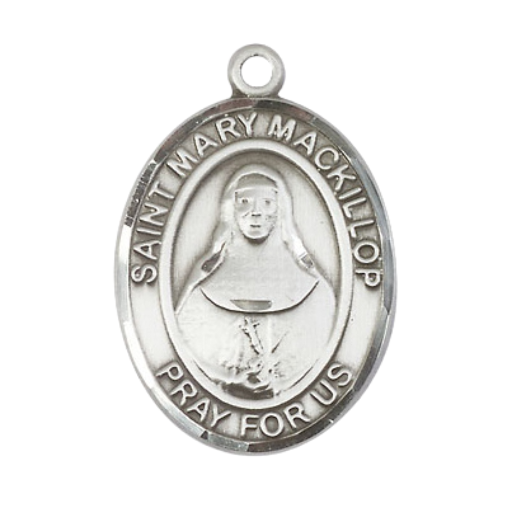Saint St. Mary MacKillop Medal Necklace – Men's Pewter Pendant with 24 - Inch Light Rhodium Plated Chain, Catholic Medal – Velvet Gift Box Included