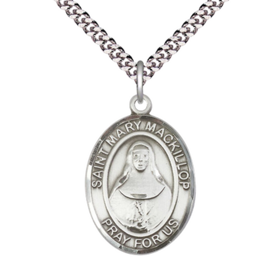 Saint St. Mary MacKillop Medal Necklace – Men's Pewter Pendant with 24 - Inch Light Rhodium Plated Chain, Catholic Medal – Velvet Gift Box Included
