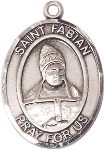 Everlasting Light Jewelry Women's Pewter Saint St. Fabian Medal Pendant on 18 Inch Rhodium Plated Lite Curb Brass Chain with Lobster Claw Clasp, Catholic Religious Necklace - Made in USA- Velvet Gift Box