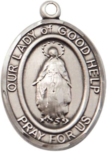 Women's .925 Sterling Silver Our Lady Of Good Help Medal Pendant on 18 Inch Rhodium Plated Lite Curb Brass Chain with Lobster Claw Clasp, Catholic Religious Necklace - Made in USA- Velvet Gift Box