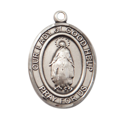 Our Lady of Good Help Medal Necklace – Men's Pewter Pendant with 24- Inch Light Rhodium Plated Chain, Catholic Medal – Velvet Gift Box Included