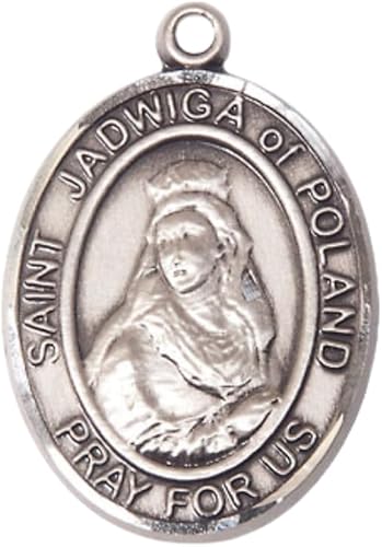 Women's .925 Sterling Silver Saint St. Jadwiga of Poland Medal Pendant on 18 Inch Rhodium Plated Lite Curb Brass Chain with Lobster Claw Clasp, Catholic Religious Necklace - Made in USA- Velvet Gift Box