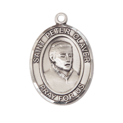 Everlasting Light Jewelry Women's Pewter Patron Saint St. Peter Claver Medal Pendant with 18 Inch Rhodium Plated Lite Curb Brass Chain Catholic Religious Necklace - Made in USA, Deluxe Velvet Gift Box