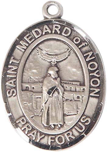Women's .925 Sterling Silver Saint St. Medard of Noyon Medal Pendant on 18 Inch Rhodium Plated Lite Curb Brass Chain with Lobster Claw Clasp, Catholic Religious Necklace - Made in USA- Velvet Gift Box