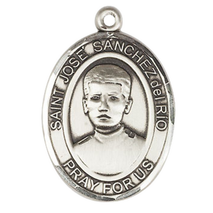 Women's Pewter Patron Saint St. José Sánchez del Río Medal Pendant with 18 Inch Rhodium Plated Lite Curb Brass Chain Catholic Religious Necklace - Made in USA, Deluxe Velvet Gift Box