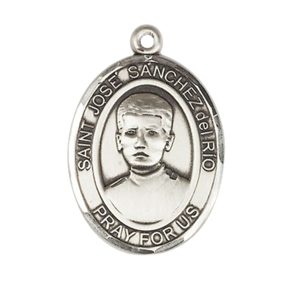 Saint St. José Sánchez del Río Medal Necklace – Men's Pewter Pendant with 24 - Inch Light Rhodium Plated Chain, Catholic Medal – Velvet Gift Box Included