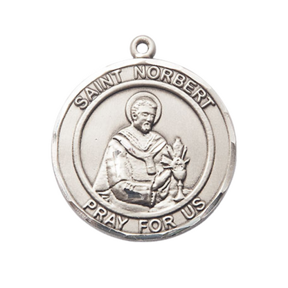 Women's .925 Sterling Silver Saint St. Norbert of Xanten Medal Pendant on 18 Inch Rhodium Plated Lite Curb Brass Chain with Lobster Claw Clasp, Catholic Religious Necklace - Made in USA- Velvet Gift Box