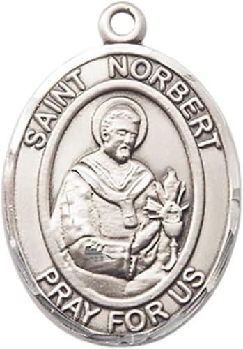 Women's .925 Sterling Silver Saint St. Norbert of Xanten Medal Pendant on 18 Inch Rhodium Plated Lite Curb Brass Chain with Lobster Claw Clasp, Catholic Religious Necklace - Made in USA- Velvet Gift Box