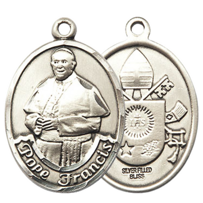 Everlasting Light Jewelry Women's Pewter Pope Francis Medal Pendant 1 x 3/4" with 18 Inch inchRhodium Plated Lite Curb Brass Chain Catholic Religious Necklace - Made in USA, Deluxe Velvet Gift Box