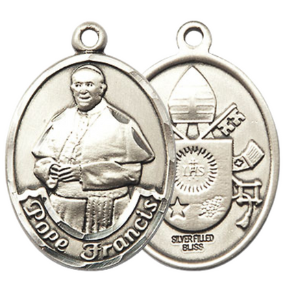 Everlasting Light Jewelry Men's Pewter Pope Francis Medal Pendant 1 x 3/4" on 24 Inch inchRhodium Plated Heavy Curb Chain Catholic Religious Necklace - Made in USA, Deluxe Velvet Gift Box