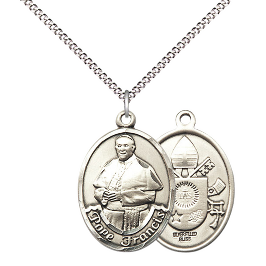 Everlasting Light Jewelry Women's .925 Sterling Silver Pope Francis Medal Pendant with 18 Inch Rhodium Plated Lite Curb Brass Chain Catholic Religious Necklace - Made in USA, Deluxe Velvet Gift Box