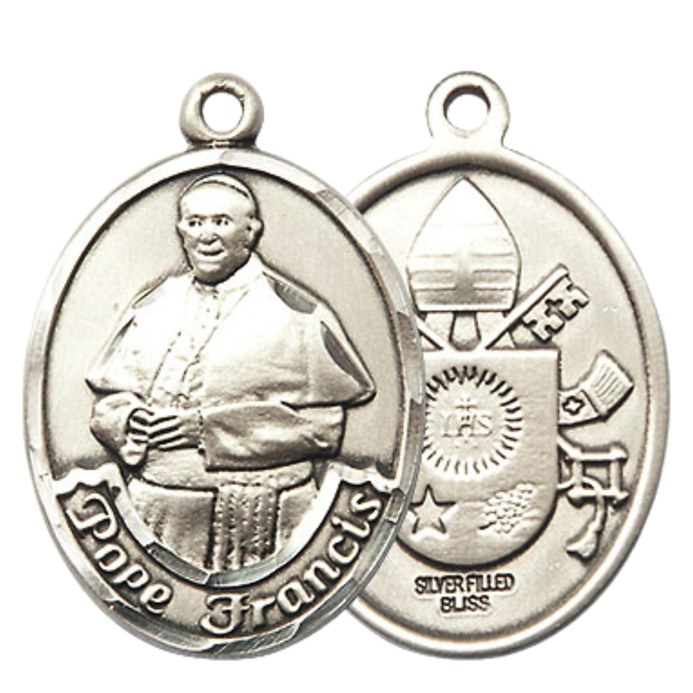 Everlasting Light Jewelry Women's .925 Sterling Silver Pope Francis Medal Pendant with 18 Inch Rhodium Plated Lite Curb Brass Chain Catholic Religious Necklace - Made in USA, Deluxe Velvet Gift Box