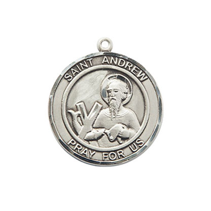 Medium Women's .925 Sterling Silver Saint St. Andrew the Apostle Pendant Necklace on 18 Inch Rhodium- Plated Lite Curb Brass Chain – Patron Saint St. of Fishermen & Scotland – ¾" x 5/8" Medal, Catholic Medal – Velvet Gift Box Included