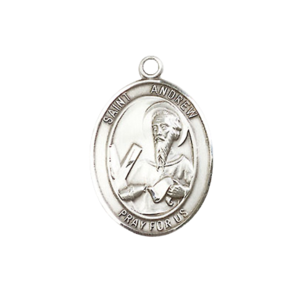 Women's Pewter Saint St. Andrew the Apostle Pendant Necklace – ¾” x ½” Medal on 18 Inch Rhodium- Plated Lite Curb Brass Chain with Lobster Claw Clasp, Catholic Medal - Patron Saint. of Fishermen/Scotland – Velvet Gift Box