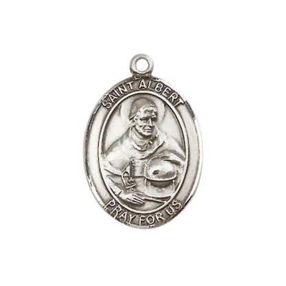 Medium Women's Pewter Saint Albert the Great Pendant Necklace – ¾” x ½” Medal on 18” Rhodium-Plated Lite Curb Brass Chain with Lobster Claw Clasp – Patron Saint of Scientists/Philosophers – Velvet Gift Box