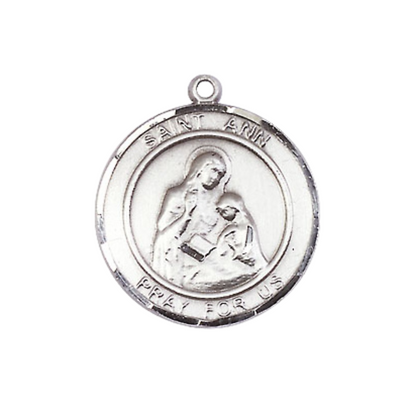 Everlasting Light Jewelry Medium Women's .925 Sterling Silver Saint St. Ann Pendant Necklace on 18- Inch Rhodium- Plated Lite Curb Brass Chain with Velvet Gift Box |, Catholic Medal - Patron Saint. of Housekeepers & Mothers