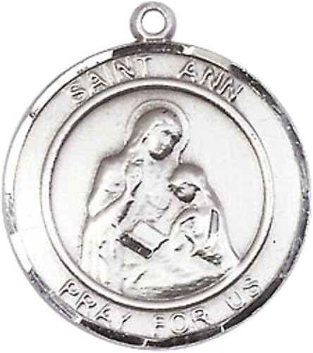 Medium Men's .925 Sterling Silver Saint Ann Medal Pendant on 24 Inch Endless Rhodium Plated Heavy Curb Brass Chain, Catholic Religious Necklace - Made in USA- Deluxe Velvet Gift Box