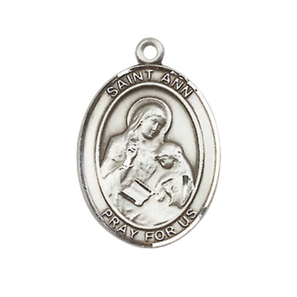 Everlasting Light Jewelry Medium Men's .925 Sterling Silver Saint St. Ann Medal Pendant on 24 Inch Endless Rhodium Plated Heavy Curb Brass Chain, Catholic Religious Necklace - Made in USA- Deluxe Velvet Gift Box