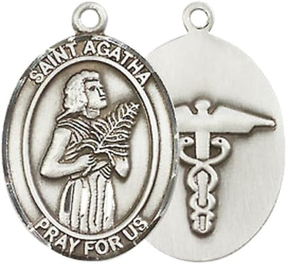 Everlasting Light Jewelry Medium Women's Pewter Saint St. Agatha Nurse Pendant Necklace on 18- inch Rhodium- Plated Lite Curb Brass Chain – Patron Saint St. of Nurses/Breast Cancer, Catholic Medal – Velvet Gift Box Included