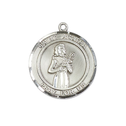 Medium Women's .925 Sterling Silver Saint St. Agatha Pendant Necklace – ¾” x ?” Medal on 18 Inch Rhodium- Plated Lite Curb Brass Chain with Lobster Clasp, Catholic Medal - Patron Saint. of Nurses & Breast Cancer – Velvet Gift Box