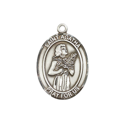 Everlasting Light Jewelry Pewter Saint St. Agatha Medal Pendant on 18 Inch Rhodium Plated Lite Curb Brass Chain with Lobster Claw Clasp, Catholic Religious Necklace - Made in USA- Prayer Card Included