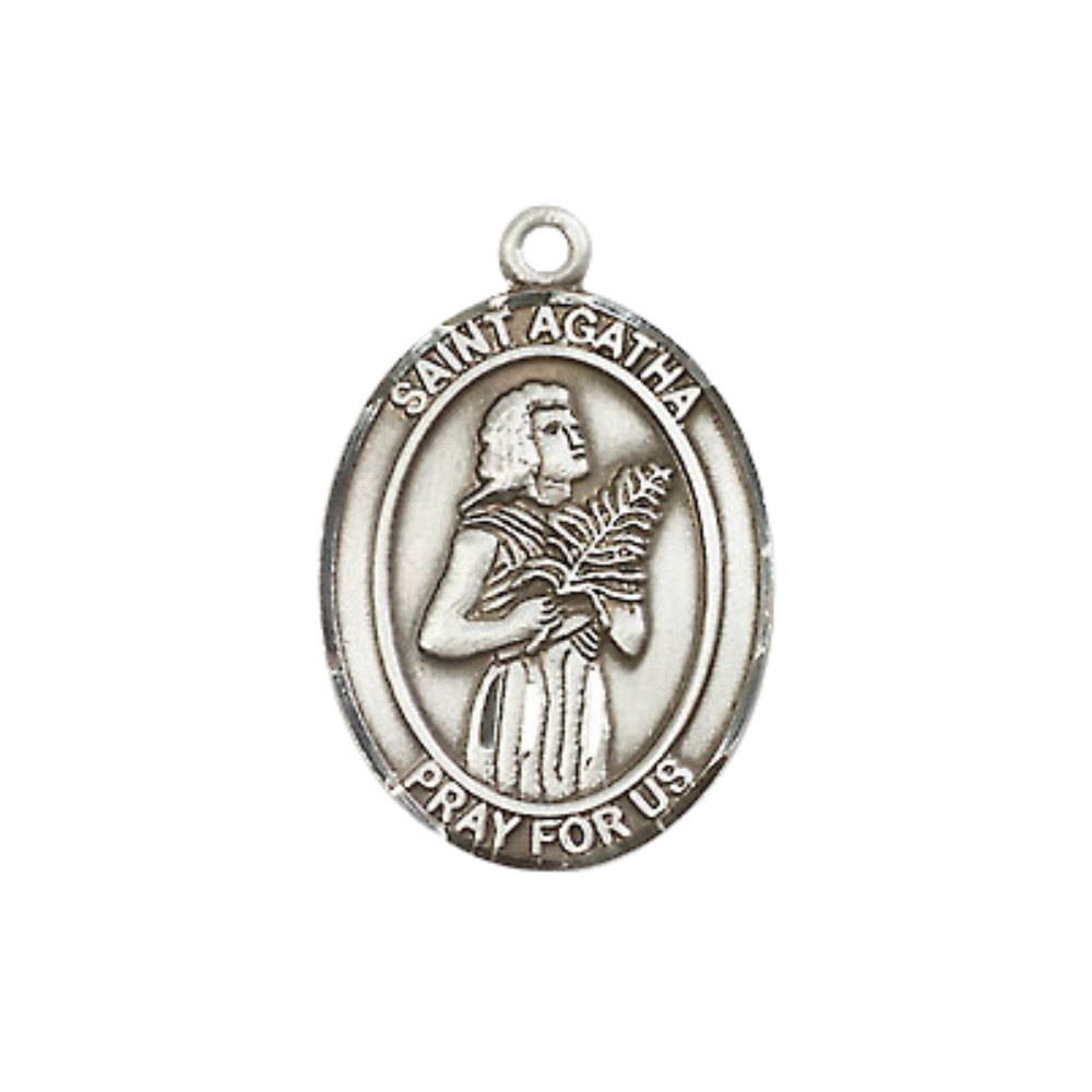 Women's Pewter Saint St. Agatha Pendant Necklace – ¾” x ½” Medal on 18 Inch Rhodium- Plated Lite Curb Brass Chain with Lobster Claw Clasp, Catholic Medal - Patron Saint. of Nurses/Breast Cancer – Velvet Gift Box