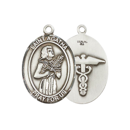.925 Sterling Silver Saint St. Agatha Nurse Pendant Necklace – ¾" x ½" – 18 Inch Rhodium Plated Lite Curb Brass Chain with Lobster Claw Clasp, Catholic Medal - Patron Saint. of Nurses & Breast Cancer – Velvet Gift Box