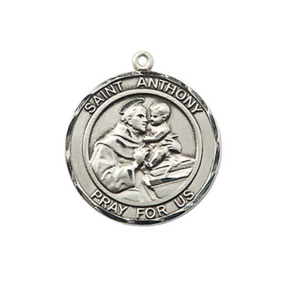 Medium Women's .925 Sterling Silver Saint St. Anthony Pendant Necklace – ¾” x ?” Medal on 18 Inch Rhodium-Plated Lite Curb Brass Chain, Catholic Medal with Lobster Clasp – Patron Saint St. of Lost Articles & The Poor – Velvet Gift Box