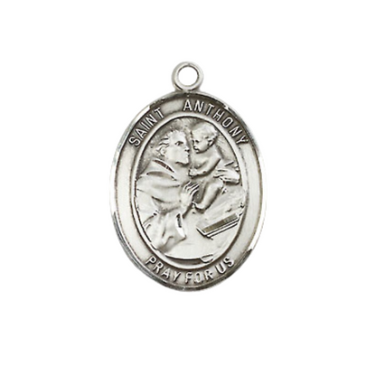Everlasting Light Jewelry Medium Men's Pewter Saint Anthony of Padua Medal Pendant on 24 Inch Endless Rhodium Plated Heavy Curb Brass Chain, Catholic Religious Necklace -Made in USA- Deluxe Velvet Gift Box