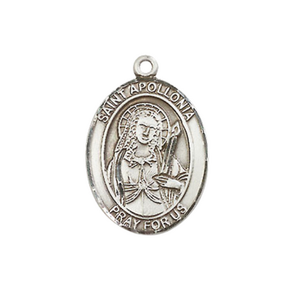 Medium Women's .925 Sterling Silver Saint St. Apollonia Pendant Necklace on 18 Inch Rhodium Plated Lite Curb Brass Chain, Catholic Medal – Patron Saint St. of Dental Diseases – ¾ x ½ Medal – Velvet Gift Box Included