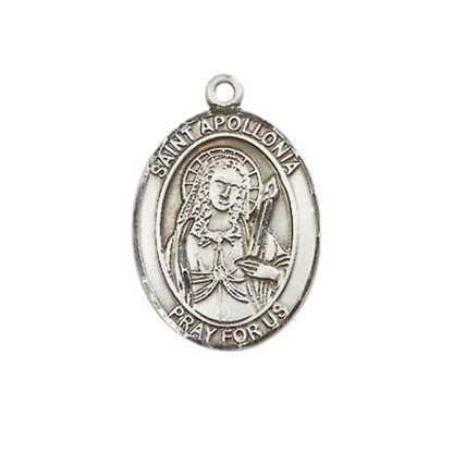Medium Men's .925 Sterling Silver Saint St. Apollonia Medal Pendant on 24 Inch Endless Rhodium Plated Heavy Curb Brass Chain, Catholic Religious Necklace - Made in USA- Deluxe Velvet Gift Box