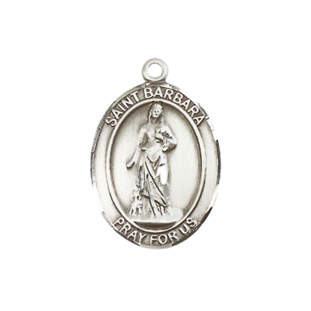 Everlasting Light Jewelry Medium Women's Sterling Silver Saint Barbara Pendant Necklace on 18-Inch Rhodium Plated Lite Curb Brass Chain – Patron Saint of Architects & Sudden Death – Velvet Gift Box Included
