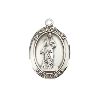 Everlasting Light Jewelry Medium Women's Sterling Silver Saint Barbara Pendant Necklace on 18-Inch Rhodium Plated Lite Curb Brass Chain – Patron Saint of Architects & Sudden Death – Velvet Gift Box Included